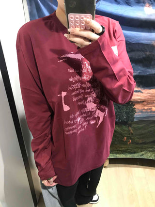 Printed Loose Fit Round Long Sleeve Tee
