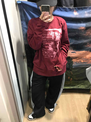 Printed Loose Fit Round Long Sleeve Tee