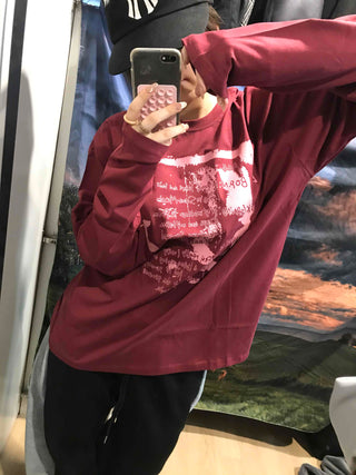 Printed Loose Fit Round Long Sleeve Tee