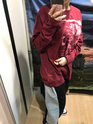 Printed Loose Fit Round Long Sleeve Tee