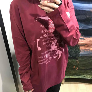 Printed Loose Fit Round Long Sleeve Tee