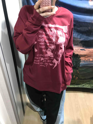 Printed Loose Fit Round Long Sleeve Tee