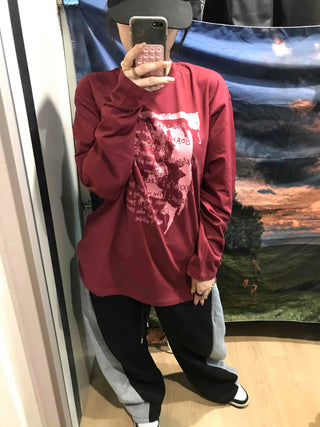 Printed Loose Fit Round Long Sleeve Tee