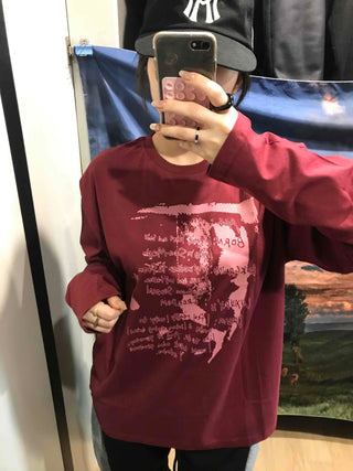 Printed Loose Fit Round Long Sleeve Tee