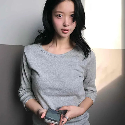 Soft Daily Round Neck 3/4 Slim Fit T-shirt