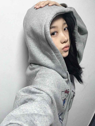 Vintage Mix Sticker Patch Boxy Fit Fleece Hoodie