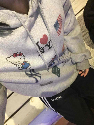 Vintage Mix Sticker Patch Boxy Fit Fleece Hoodie