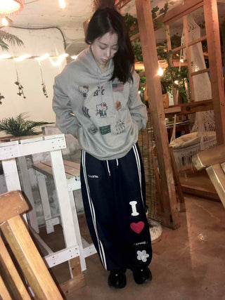 Vintage Mix Sticker Patch Boxy Fit Fleece Hoodie