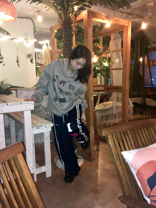 Vintage Mix Sticker Patch Boxy Fit Fleece Hoodie