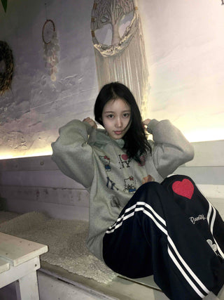 Vintage Mix Sticker Patch Boxy Fit Fleece Hoodie