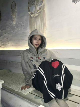 Vintage Mix Sticker Patch Boxy Fit Fleece Hoodie