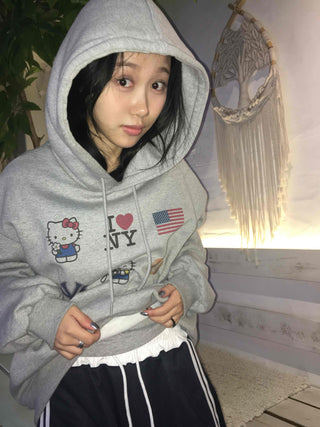 Vintage Mix Sticker Patch Boxy Fit Fleece Hoodie