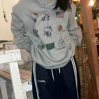 Vintage Mix Sticker Patch Boxy Fit Fleece Hoodie