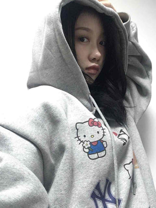 Vintage Mix Sticker Patch Boxy Fit Fleece Hoodie