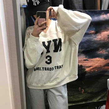 Big Logo Lettering V-Neck Oversized Sweatshirt
