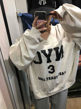 Big Logo Lettering V-Neck Oversized Sweatshirt