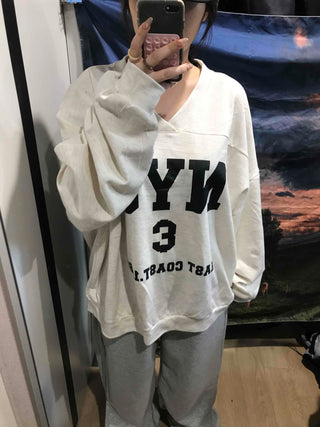 Big Logo Lettering V-Neck Oversized Sweatshirt