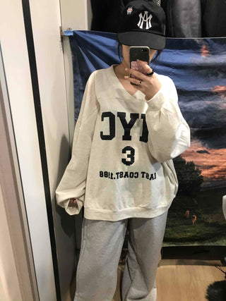 Big Logo Lettering V-Neck Oversized Sweatshirt