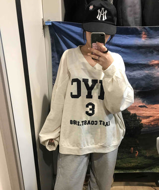 Big Logo Lettering V-Neck Oversized Sweatshirt