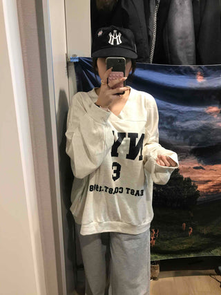 Big Logo Lettering V-Neck Oversized Sweatshirt