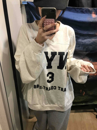Big Logo Lettering V-Neck Oversized Sweatshirt
