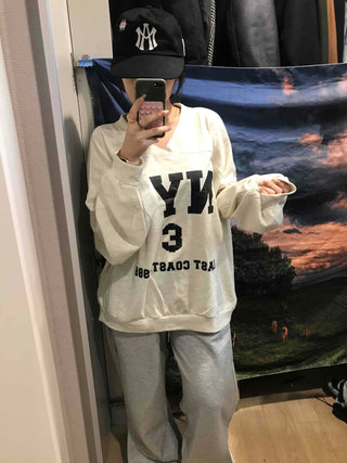 Big Logo Lettering V-Neck Oversized Sweatshirt