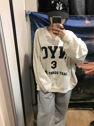 Big Logo Lettering V-Neck Oversized Sweatshirt