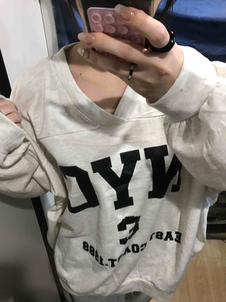 Big Logo Lettering V-Neck Oversized Sweatshirt
