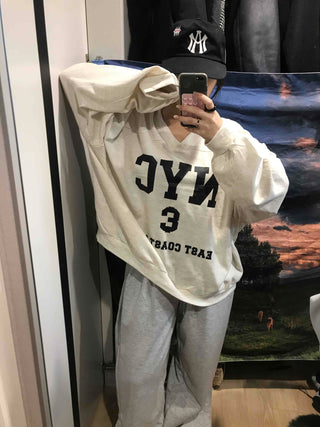 Big Logo Lettering V-Neck Oversized Sweatshirt