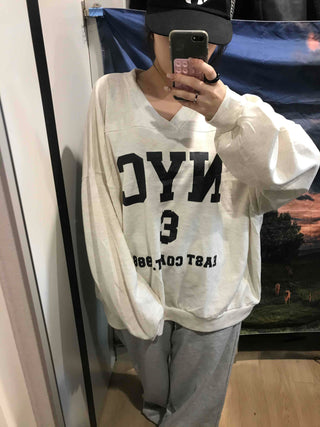 Big Logo Lettering V-Neck Oversized Sweatshirt