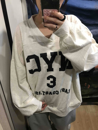 Big Logo Lettering V-Neck Oversized Sweatshirt