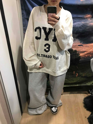 Big Logo Lettering V-Neck Oversized Sweatshirt