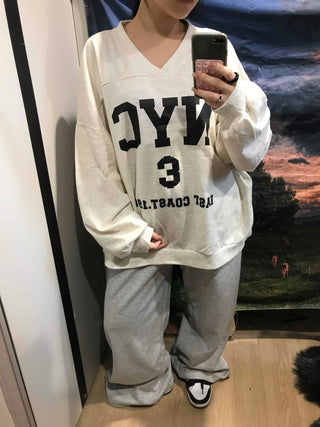 Big Logo Lettering V-Neck Oversized Sweatshirt