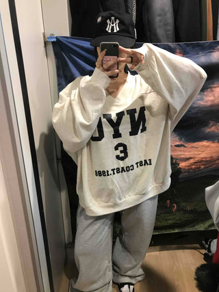 Big Logo Lettering V-Neck Oversized Sweatshirt