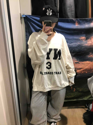 Big Logo Lettering V-Neck Oversized Sweatshirt