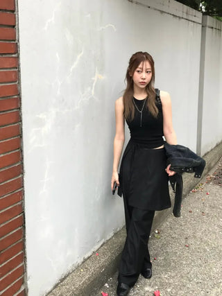 Dami Strap Layered Wrap Skirt Slacks