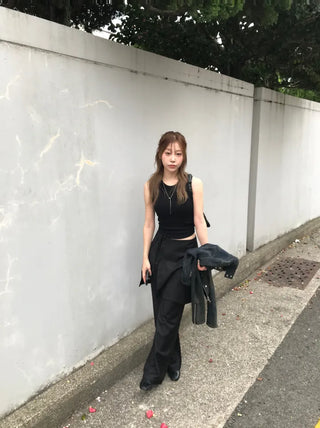 Dami Strap Layered Wrap Skirt Slacks