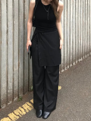 Dami Strap Layered Wrap Skirt Slacks