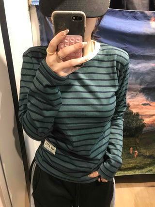 Vintage Striped Round Long Sleeve T-shirt