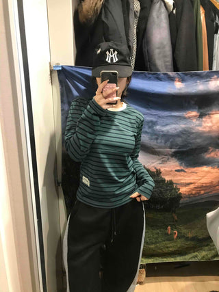 Vintage Striped Round Long Sleeve T-shirt