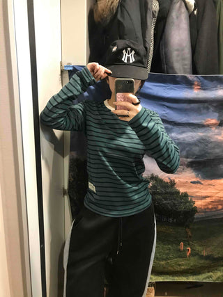 Vintage Striped Round Long Sleeve T-shirt