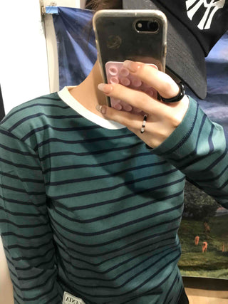Vintage Striped Round Long Sleeve T-shirt
