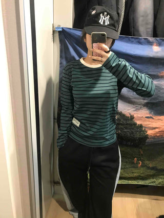 Vintage Striped Round Long Sleeve T-shirt