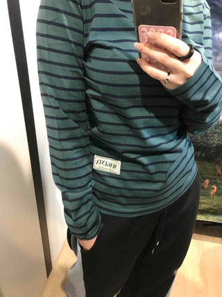 Vintage Striped Round Long Sleeve T-shirt