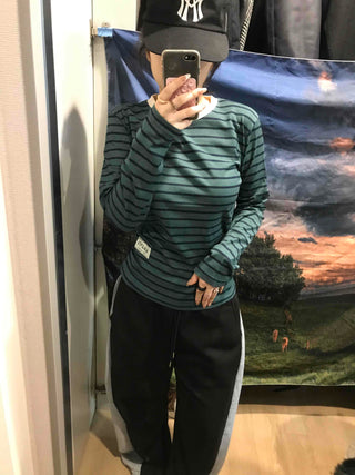 Vintage Striped Round Long Sleeve T-shirt