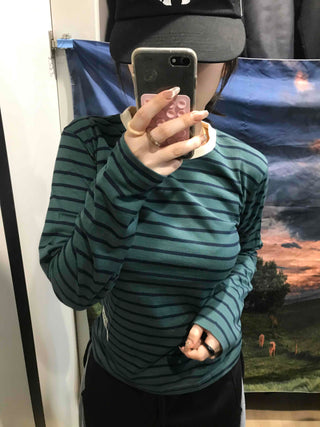 Vintage Striped Round Long Sleeve T-shirt
