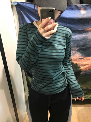 Vintage Striped Round Long Sleeve T-shirt