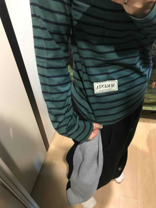 Vintage Striped Round Long Sleeve T-shirt