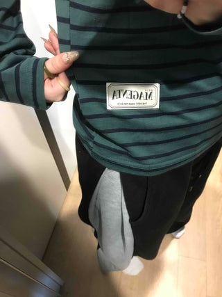 Vintage Striped Round Long Sleeve T-shirt