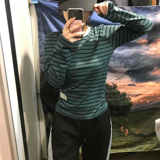 Vintage Striped Round Long Sleeve T-shirt